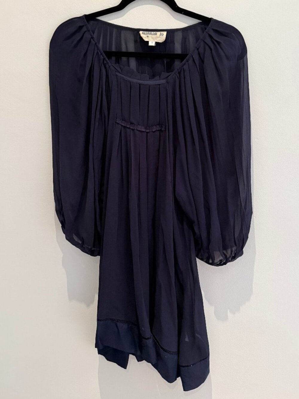 Sheer Navy Blue Silk 3/4 sleeve shirt dress from Bloomingdale's